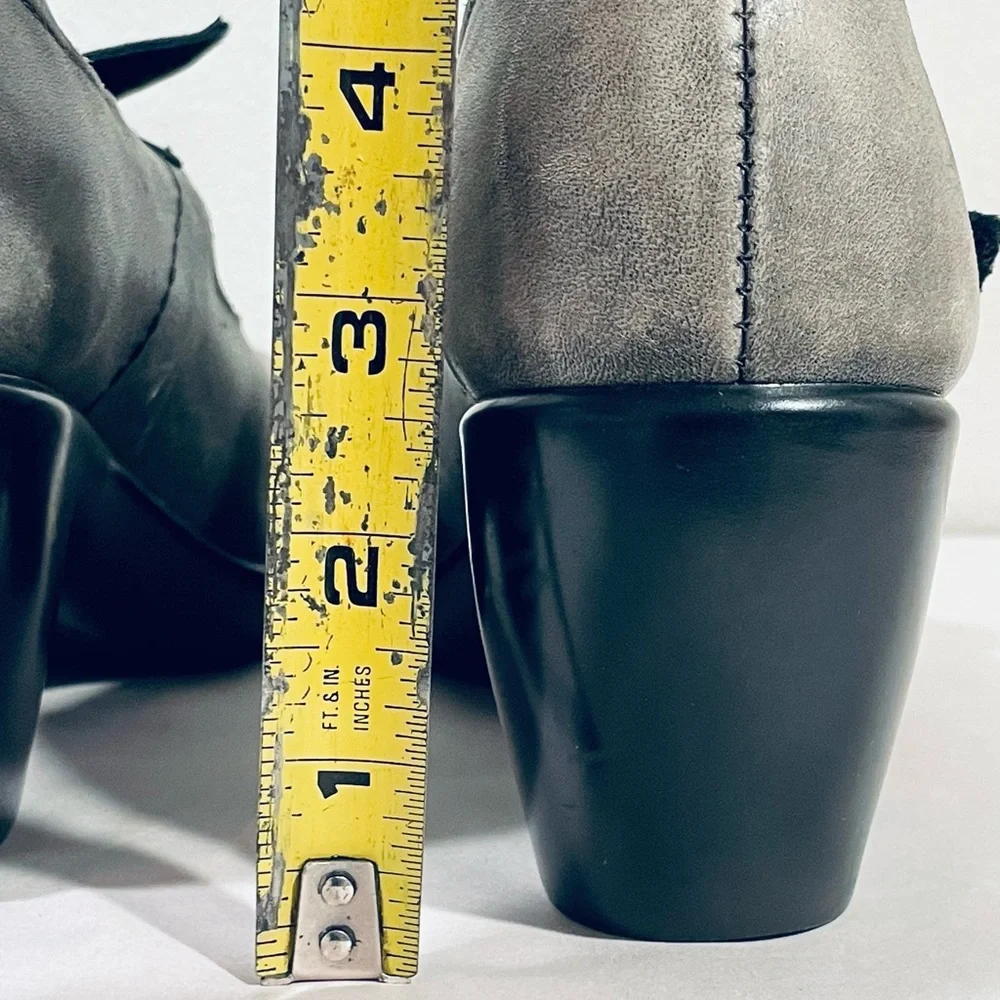 EUC Naot Gray Distressed Leather Clogs Heels Hook & Loop Faux Tie Strap Closure